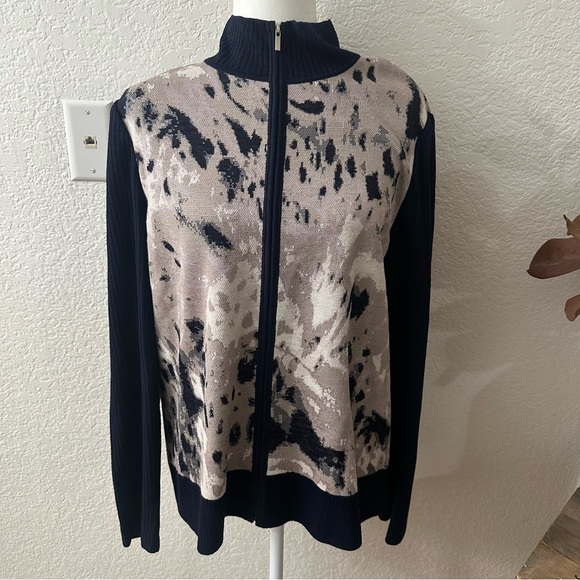 St John Mock Neck Zip up Sweater Jacket size large - Picture 2 of 9